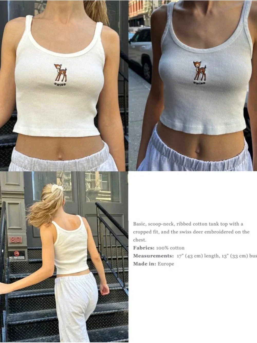 Brandy Melville Ribbed Tank Top with Deer Embroidery - Picture 1 of 4